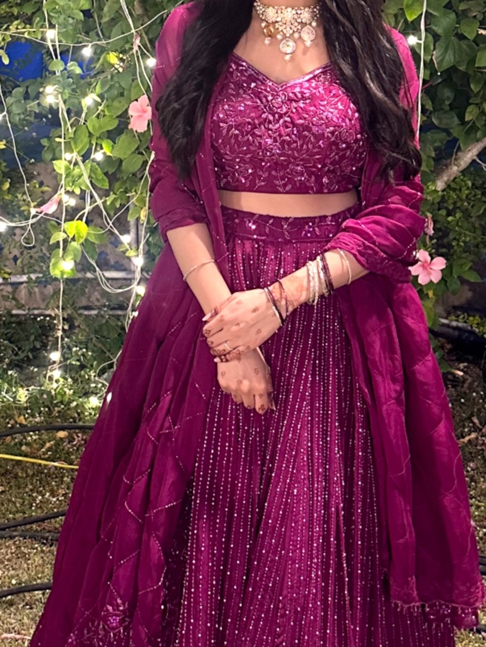 Women's Embroidered Fuchsia Bridal Lehenga Set